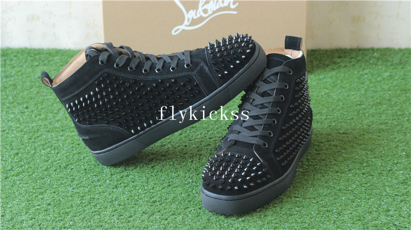 Super High End Christian Louboutin Flat Sneaker High Top Black Suede(With Receipt)